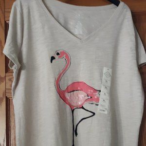 Women's Short Sleeve Shirt With Flamingo Design XL